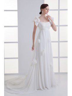 Chiffon Scoop A-line Sweep Train Hand-made Flowers Wedding Dress