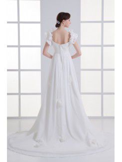 Chiffon Scoop A-line Sweep Train Hand-made Flowers Wedding Dress