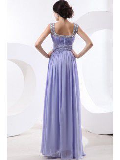 Chiffon and Satin Bateau Floor Length Sheath Cocktail Dress with Crystals