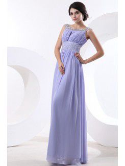 Chiffon and Satin Bateau Floor Length Sheath Cocktail Dress with Crystals