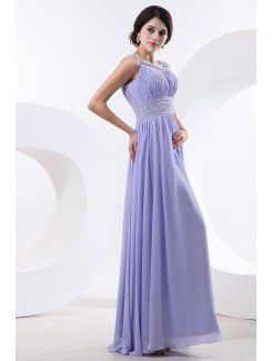 Chiffon and Satin Bateau Floor Length Sheath Cocktail Dress with Crystals