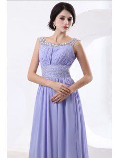 Chiffon and Satin Bateau Floor Length Sheath Cocktail Dress with Crystals