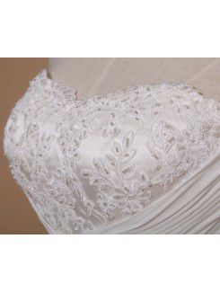 Net and Satin Strapless Sweep Train Ball Gown Wedding Dress with Beading