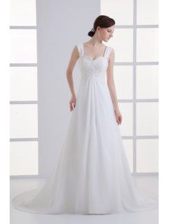 Chiffon Straps A-line Sweep Train Embroidered Wedding Dress