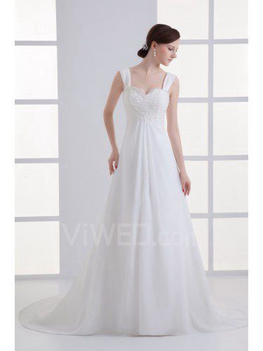 Chiffon Straps A-line Sweep Train Embroidered Wedding Dress