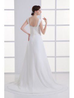 Chiffon Straps A-line Sweep Train Embroidered Wedding Dress