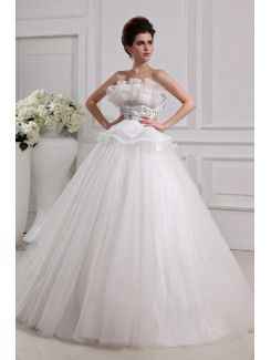 Pavimento palla lunghezza del vestito da sposa abito senza spalline rete e organza con cristalli