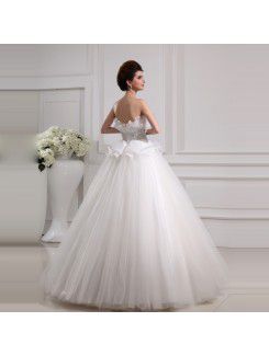 Net and Organza Strapless Floor Length Ball Gown Wedding Dress with Crystal