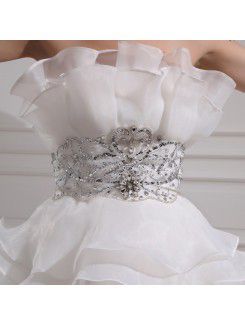 Net and Organza Strapless Floor Length Ball Gown Wedding Dress with Crystal