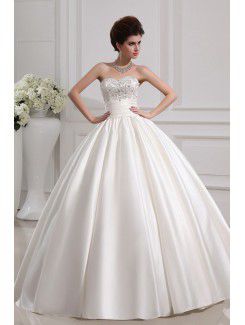 Cetim strapless chão comprimento bola vestido de casamento vestido com cristal