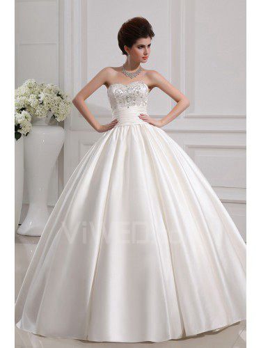 Satin Strapless Floor Length Ball Gown Wedding Dress with Crystal