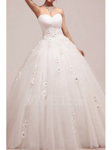 Organza trägerlosen bodenlange ballkleid brautkleid mit handgemachten blumen