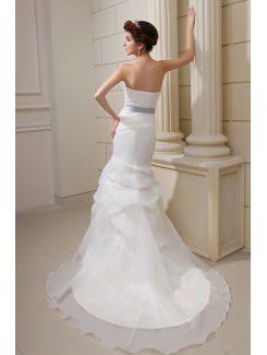 Organza Strapless Chapel Train Mermaid Wedding Dress