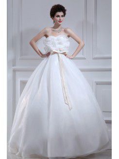 Organza Strapless Floor Length Ball Gown Wedding Dress