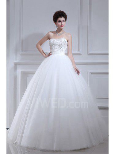 Lace Strapless Floor Length Ball Gown Wedding Dress