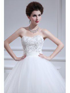 Lace Strapless Floor Length Ball Gown Wedding Dress