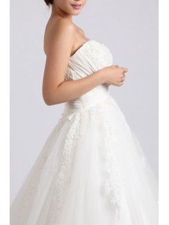 Organza Strapless Chapel Train Ball Gown Wedding Dress with Crystal