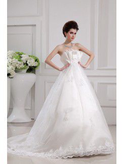 Satin Strapless Chapel Train Ball Gown Wedding Dress with Sequins