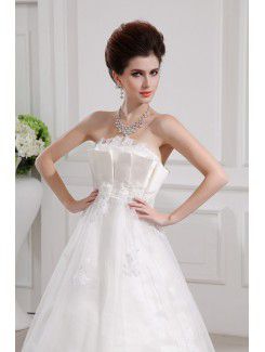 Satin Strapless Chapel Train Ball Gown Wedding Dress with Sequins