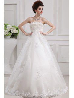 Satin Strapless Chapel Train Ball Gown Wedding Dress with Sequins