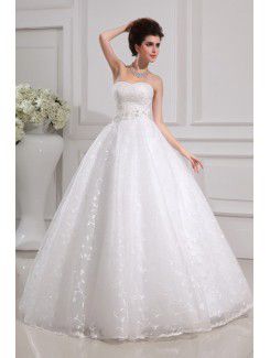 Lace Strapless Floor Length Ball Gown Wedding Dress with Crystal