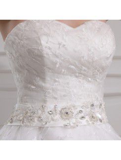 Lace Strapless Floor Length Ball Gown Wedding Dress with Crystal