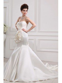 Satin Strapless Cathedral Train Mermaid Wedding Dress with Crystal