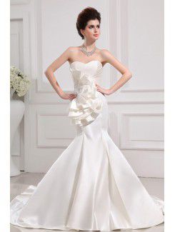 Satin Strapless Cathedral Train Mermaid Wedding Dress with Crystal