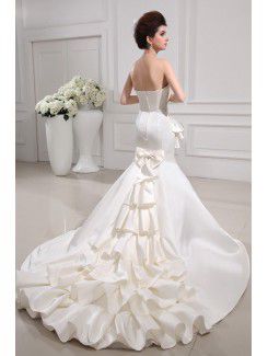 Satin Strapless Cathedral Train Mermaid Wedding Dress with Crystal