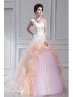 Organza strapless sweep trein baljurk trouwjurk