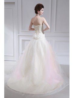 Organza Strapless Sweep Train Ball Gown Wedding Dress