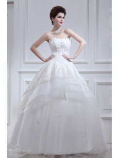 Organza strapless vloer lengte baljurk trouwjurk