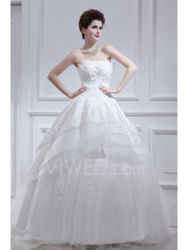 Organza Strapless Floor Length Ball Gown Wedding Dress