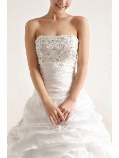 Taffeta Strapless Chapel Train Ball Gown Wedding Dress with Sequins