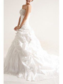 Taffeta Strapless Chapel Train Ball Gown Wedding Dress with Sequins