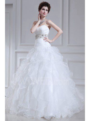 Organza senza spalline palla abito abito da sposa con cristalli