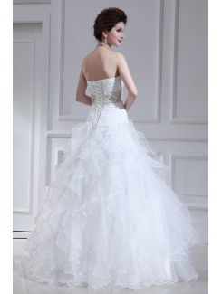 Organza Strapless Floor Length Ball Gown Wedding Dress with Crystal