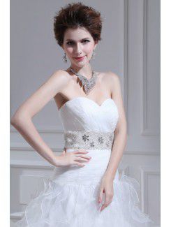 Organza Strapless Floor Length Ball Gown Wedding Dress with Crystal