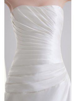 Satin Strapless A-line Sweep Train Gathered Ruched Wedding Dress