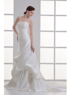 Satin Strapless A-line Sweep Train Gathered Ruched Wedding Dress