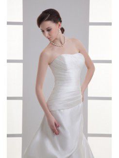 Satin Strapless A-line Sweep Train Gathered Ruched Wedding Dress