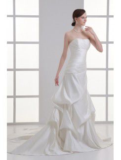 Satin Strapless A-line Sweep Train Gathered Ruched Wedding Dress