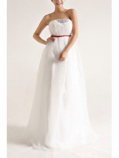 Organza strapless chão comprimento do vestido de casamento império com lantejoulas