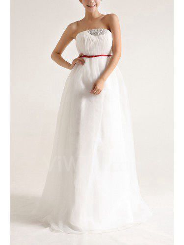 Organza Strapless Floor Length Empire Wedding Dress with Sequins