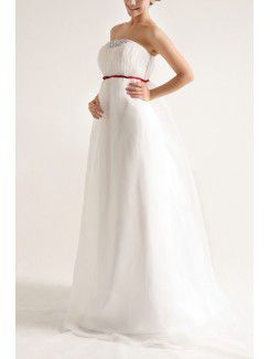 Organza Strapless Floor Length Empire Wedding Dress with Sequins