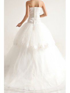 Lace Strapless Sweep Train Ball Gown Wedding Dress with Crystal