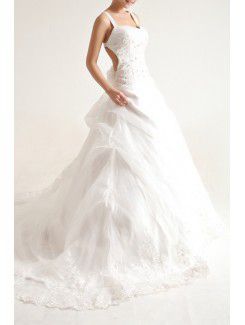 Organza Strapless Cathedral Train Ball Gown Wedding Dress with Sequins