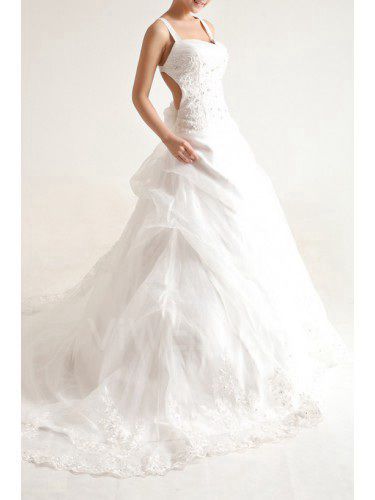 Organza strapless kathedraal trein baljurk trouwjurk met pailletten