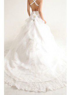 Organza Strapless Cathedral Train Ball Gown Wedding Dress with Sequins