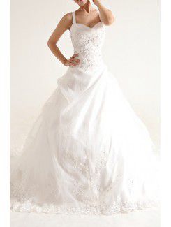 Organza Strapless Cathedral Train Ball Gown Wedding Dress with Sequins